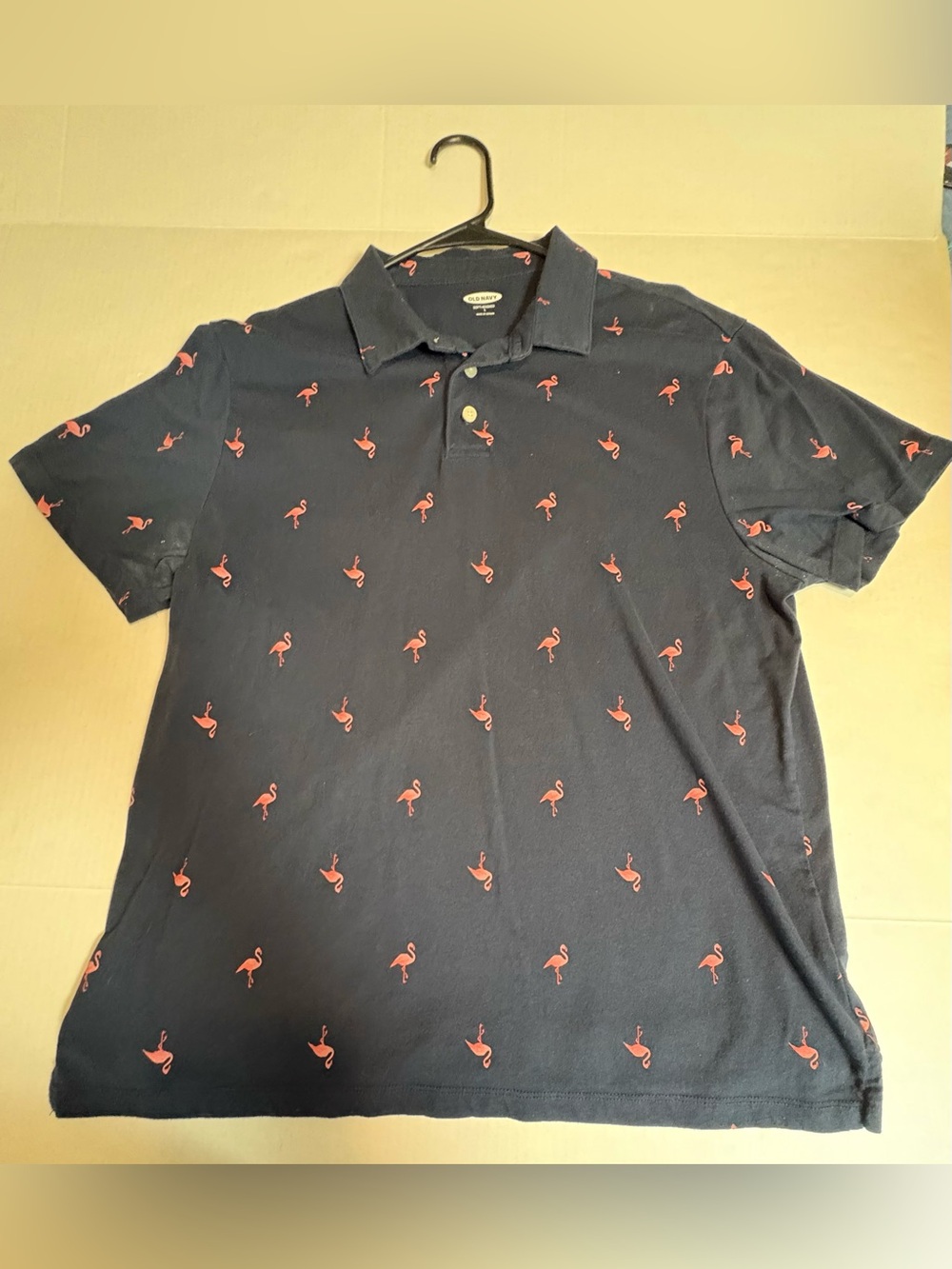 Old Navy Navy Polo with Pink Flamingo Motif